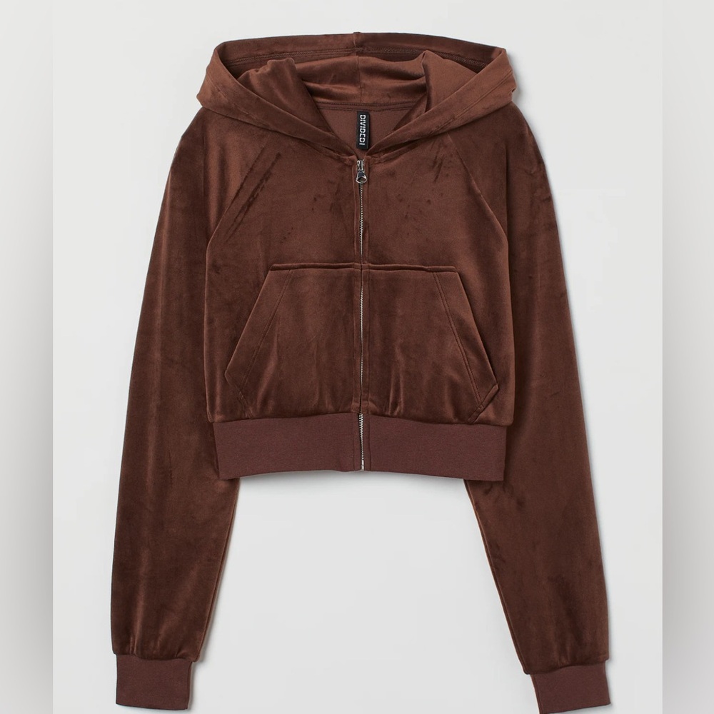 H&M+ VELOUR crop hoodie